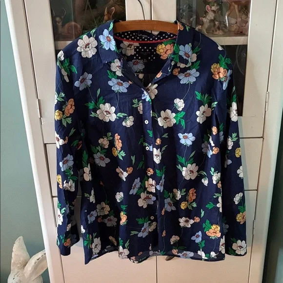 Talbots sz XLP Floral Navy Women's Top button down light weight nwt - Picture 1 of 5